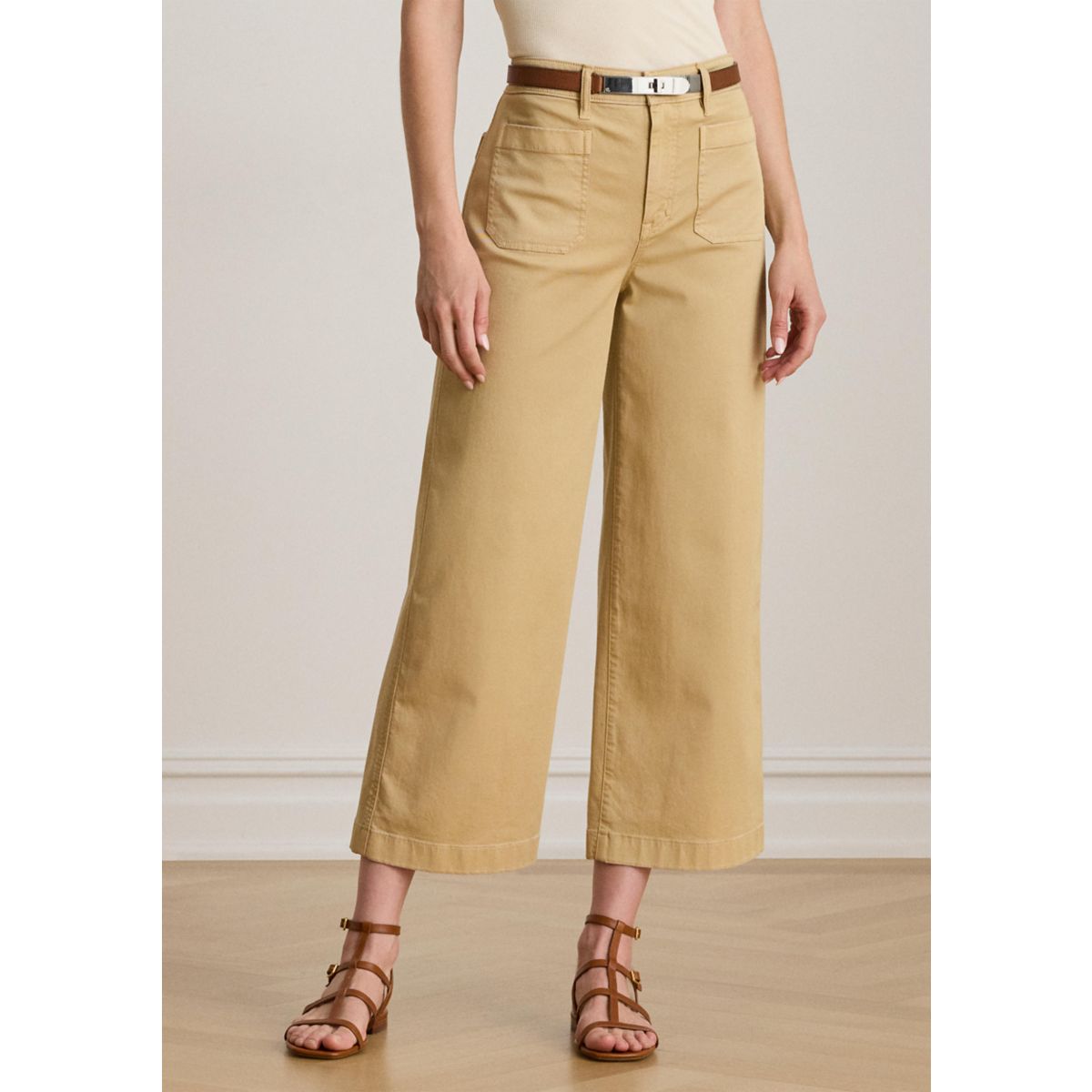 Stretch Chino Wide Leg Cropped Pants - 10