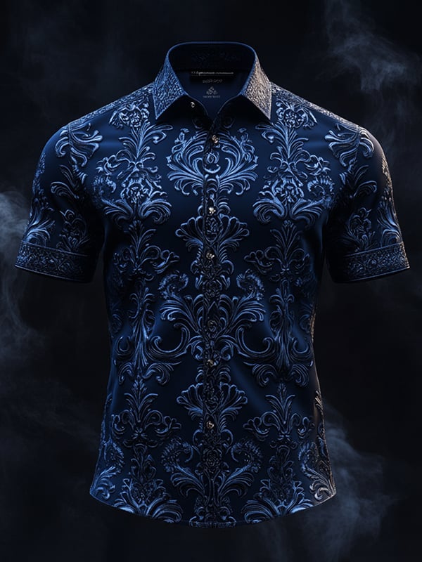 Camisa vintage Dark Baroque estampado de manga corta para hombre