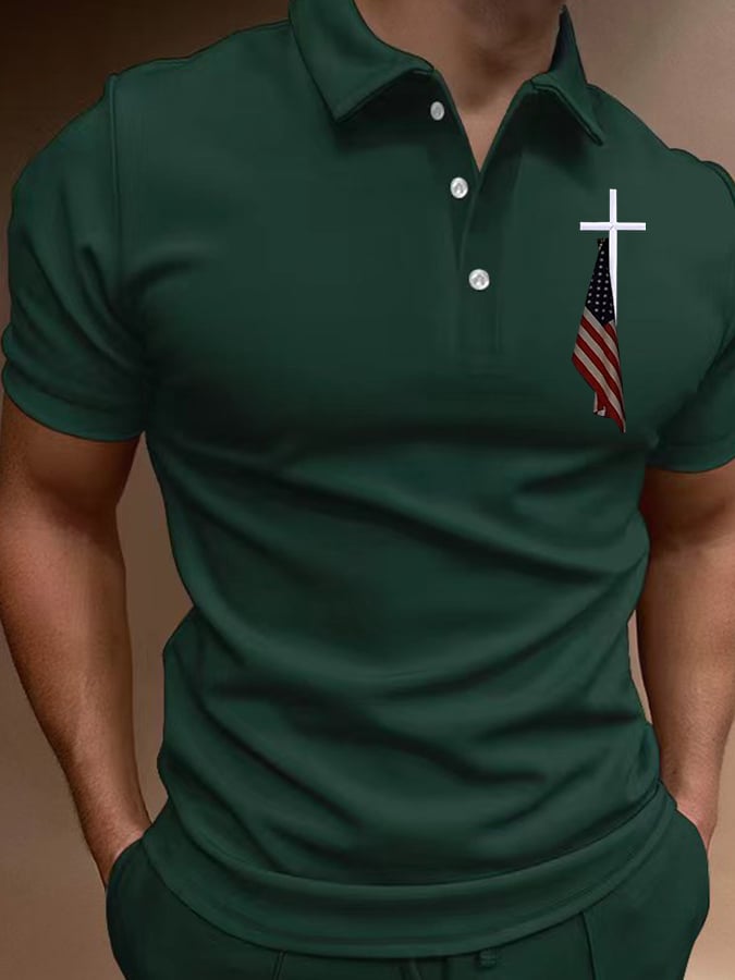 Camisa polo de manga corta casual estampado para hombre