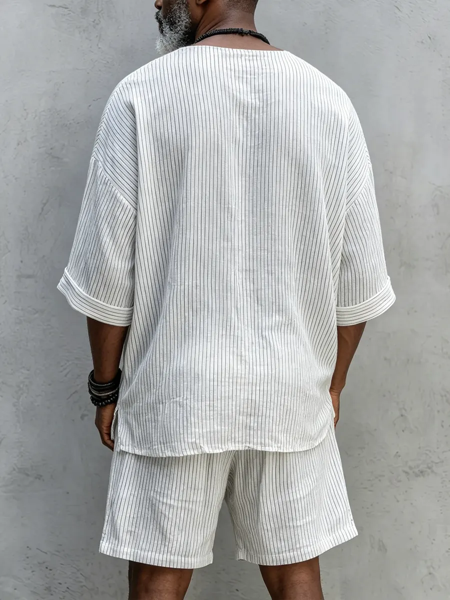 Shorts Comfortable rayas de lino Set