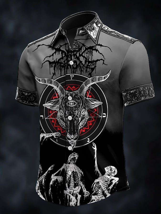 Camisa casual Dark Skull Demon Art satén para hombre