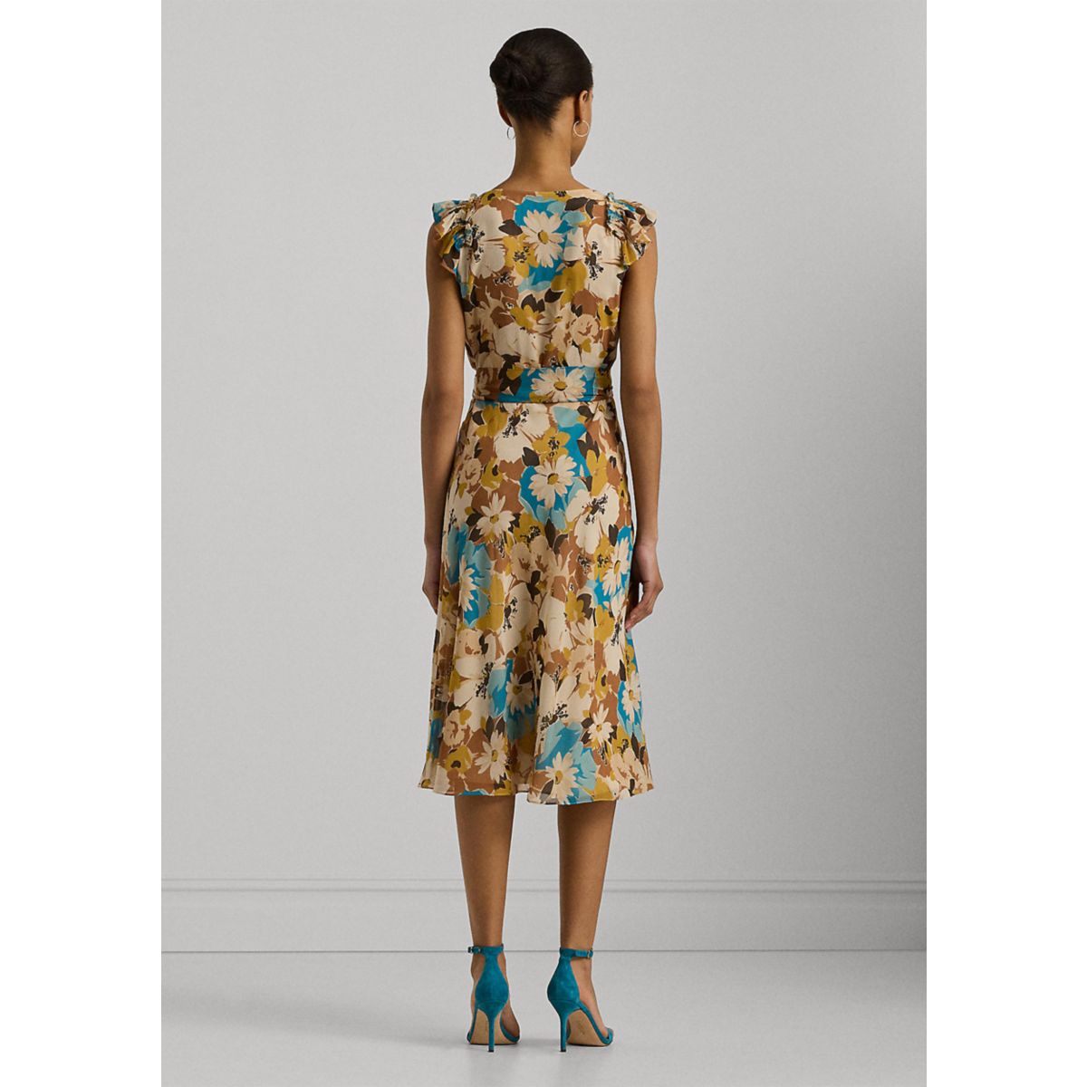 Women's Floral Belted Crinkle Georgette Dress - 2