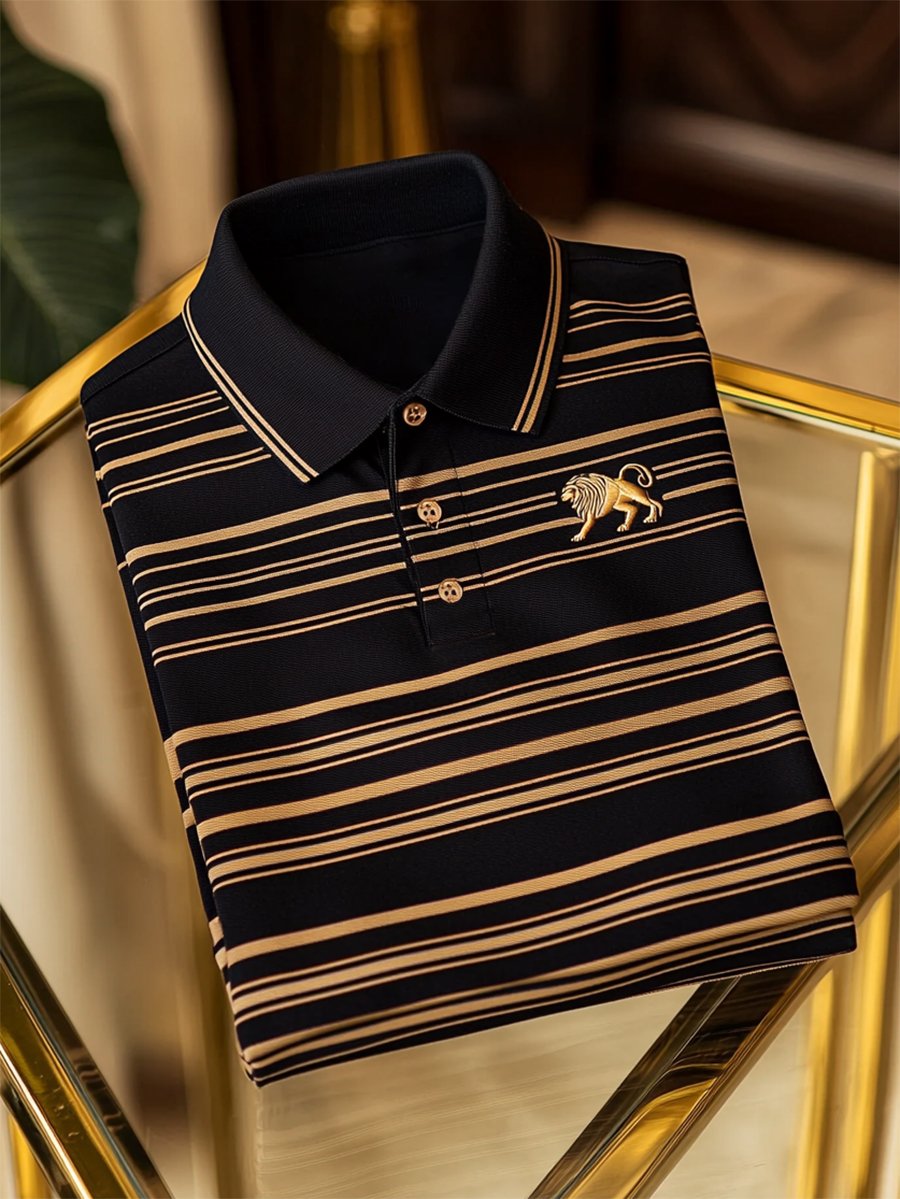 Camisa polo ejecutivo casual a rayas Button de manga corta para hombre
