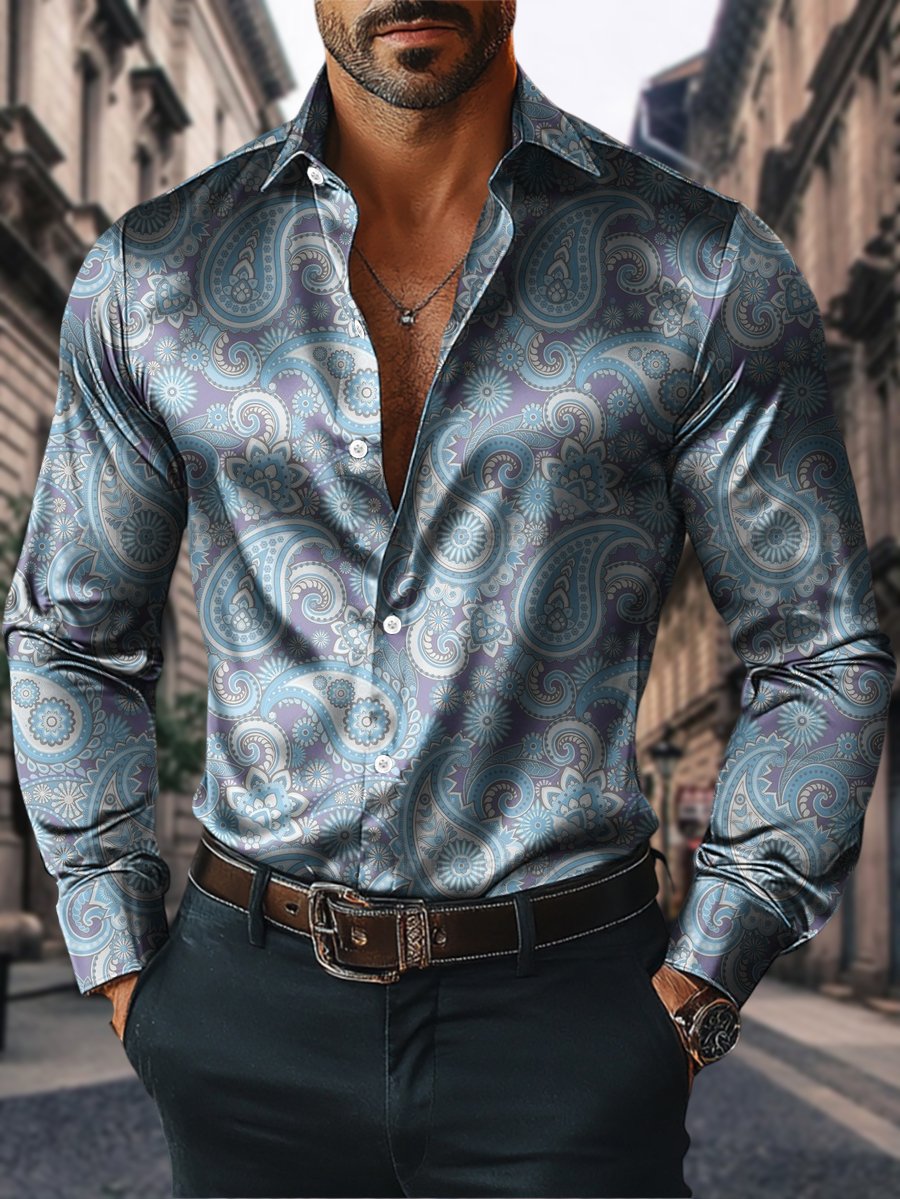 Camisa satén Luxe de manga larga con botones para hombre