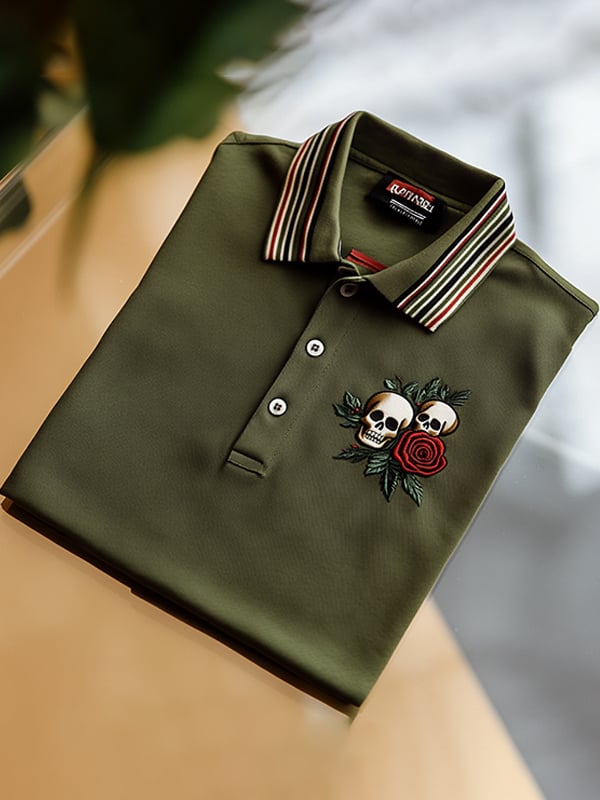 Camisa polo ejecutivo rayas Logo estampado de manga corta para hombre