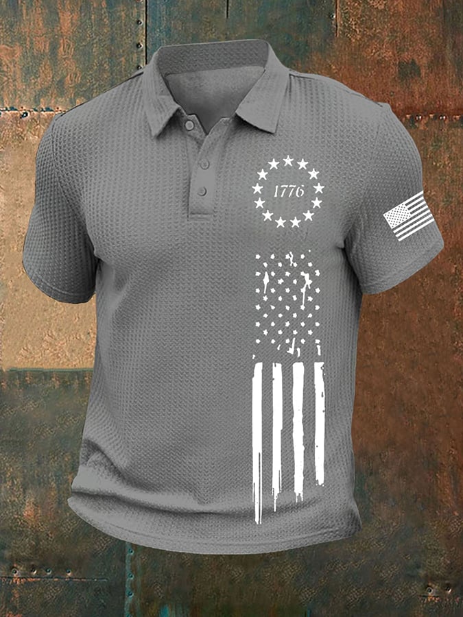 Camisa polo vintage Flag 1776 estampado para hombre