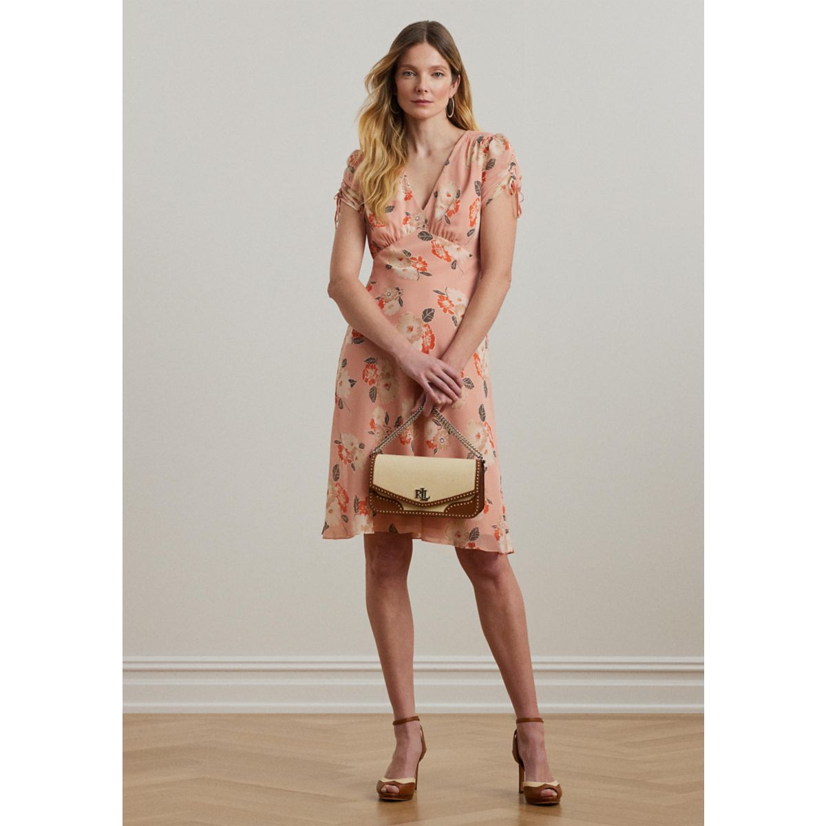 Floral Georgette Short Sleeve Dress - 1