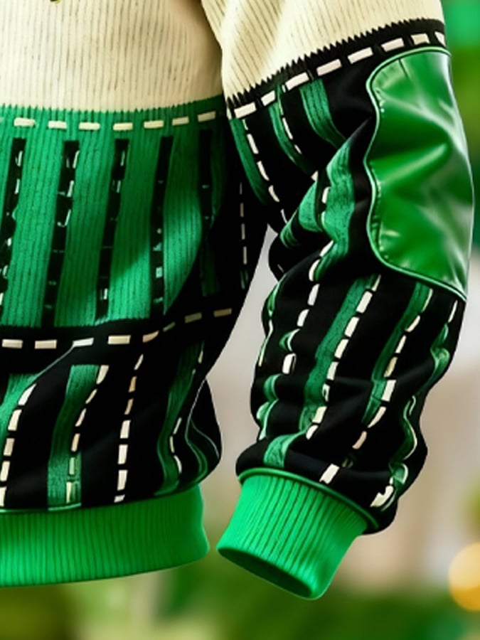 Sudadera (Detachable Shamrock Brooch Included) casual St. Patrick's Day Color-Block Half-Zip Stand-cuello de manga larga para hombre