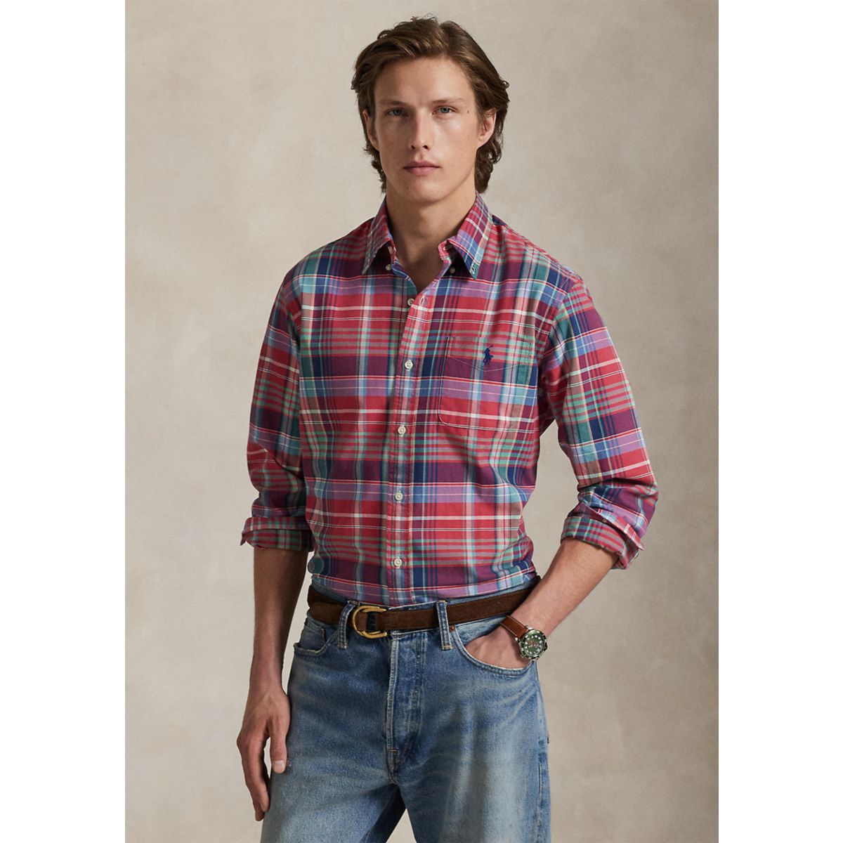 Classic Fit Plaid Oxford Shirt - 6