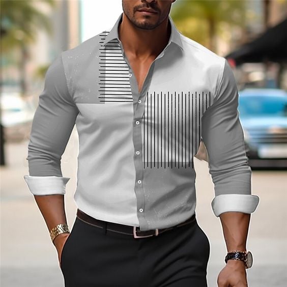 Camisa geométrico Design ejecutivo casual para hombre