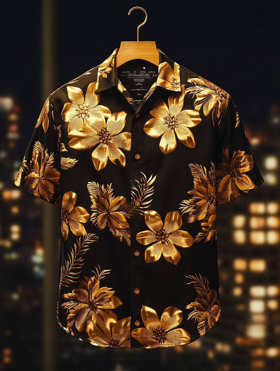 Camisa solapa hawaiano retro casual Vacation de manga corta para hombre