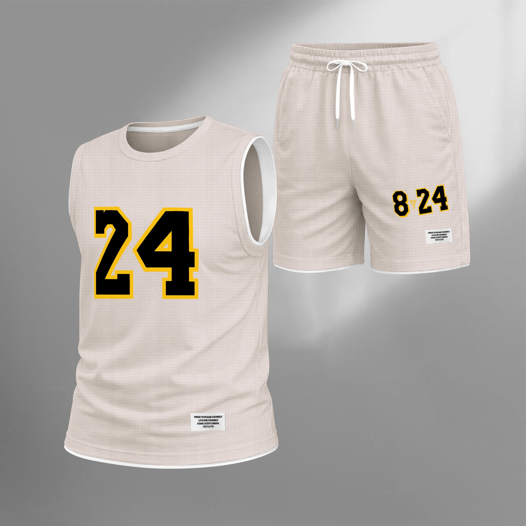 Shorts Number 24 Graphic estampado Summer Set Sleeveless Tank Top & Matching Outfit, Basketball Style Double Number estampado Lightweight casual Streetwear Athletic Set for Everyday & para trabajoout para hombre