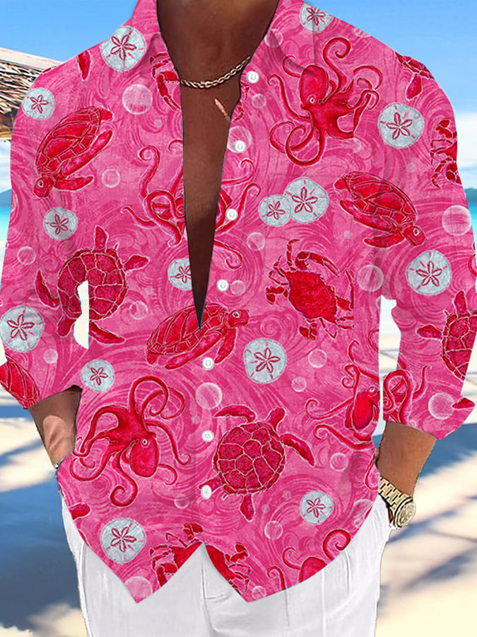 Camisa Hawaii Turtles estampado de moda Vacation And casual (With Pockets) para hombre