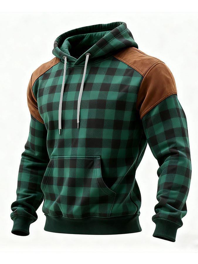 Sudadera casual retro a cuadros estampado de manga larga Hooded para hombre