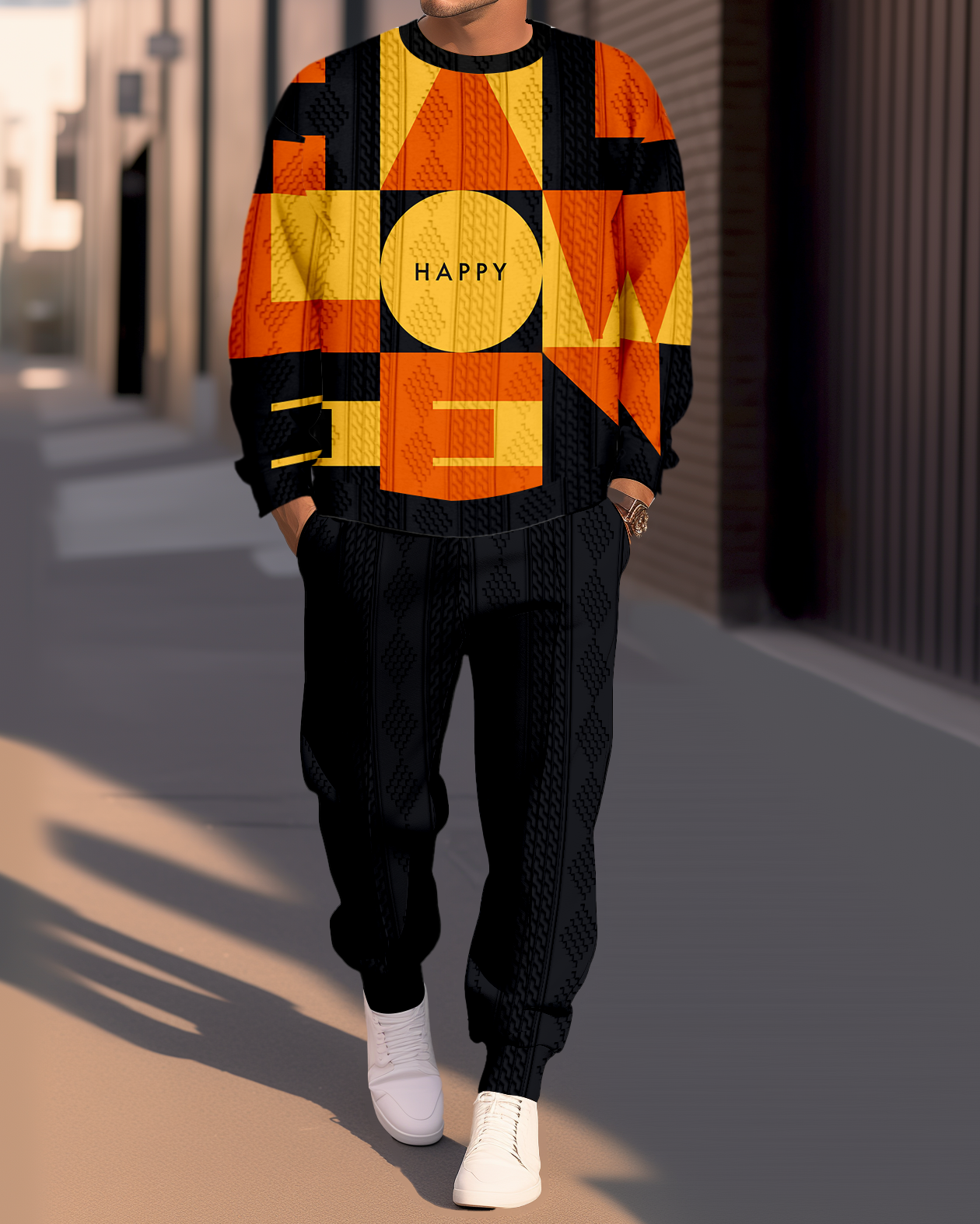 Halloween Textured Jacquard Round Neck casual Sports Set 004 para hombre
