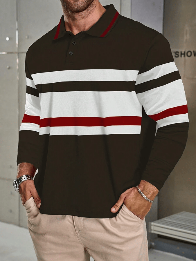 Camisa polo a rayas ejecutivo casual de manga larga para hombre