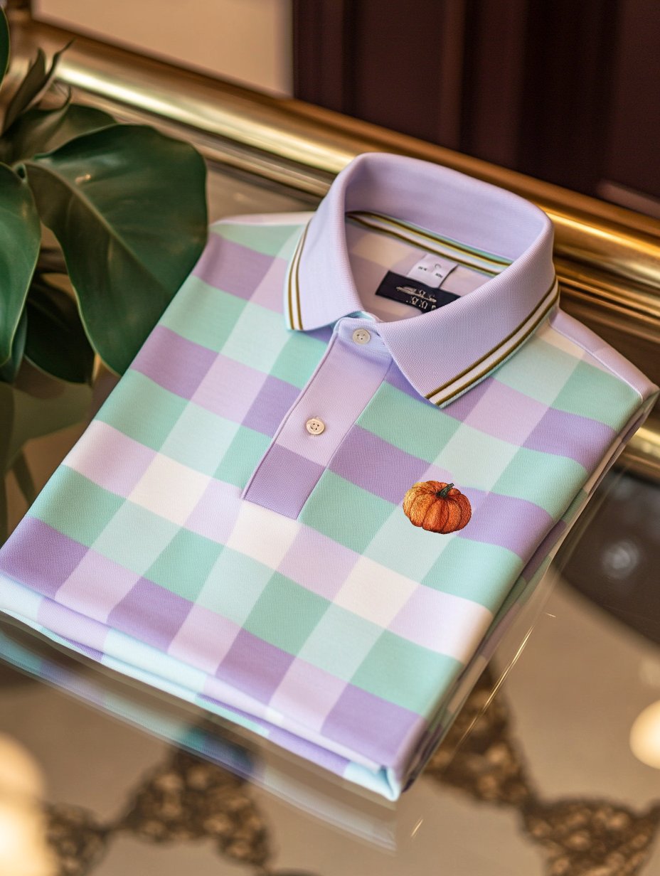 Camisa polo clásico ejecutivo Check Halloween Pumpkin Logo Button de manga corta para hombre