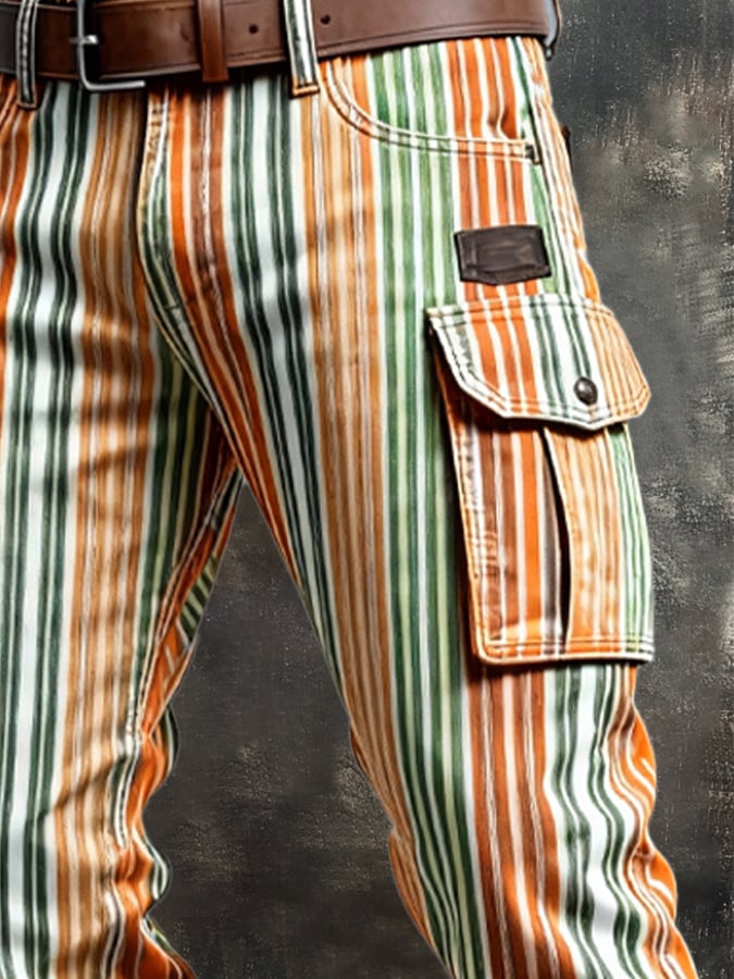 Pantalón retro en bloques de color desgastado bolsillo Cargo para hombre