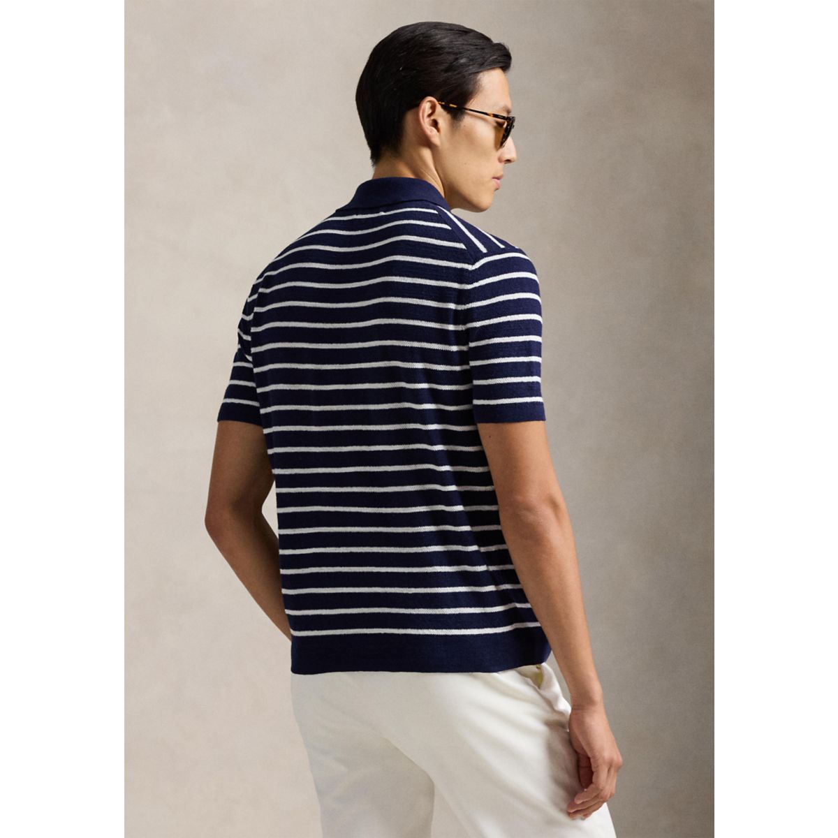 Striped Cotton-Linen Polo-Collar Sweater - 2