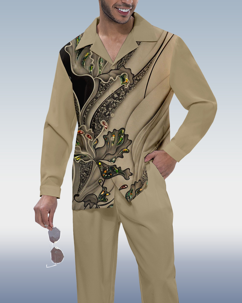 Camisa Khaki Gradient estampado de manga larga Walking Suit 359 para hombre
