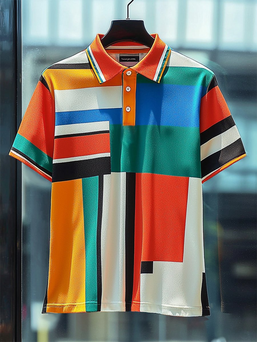 Camisa polo ejecutivo casual rayas estampado Button de manga corta para hombre