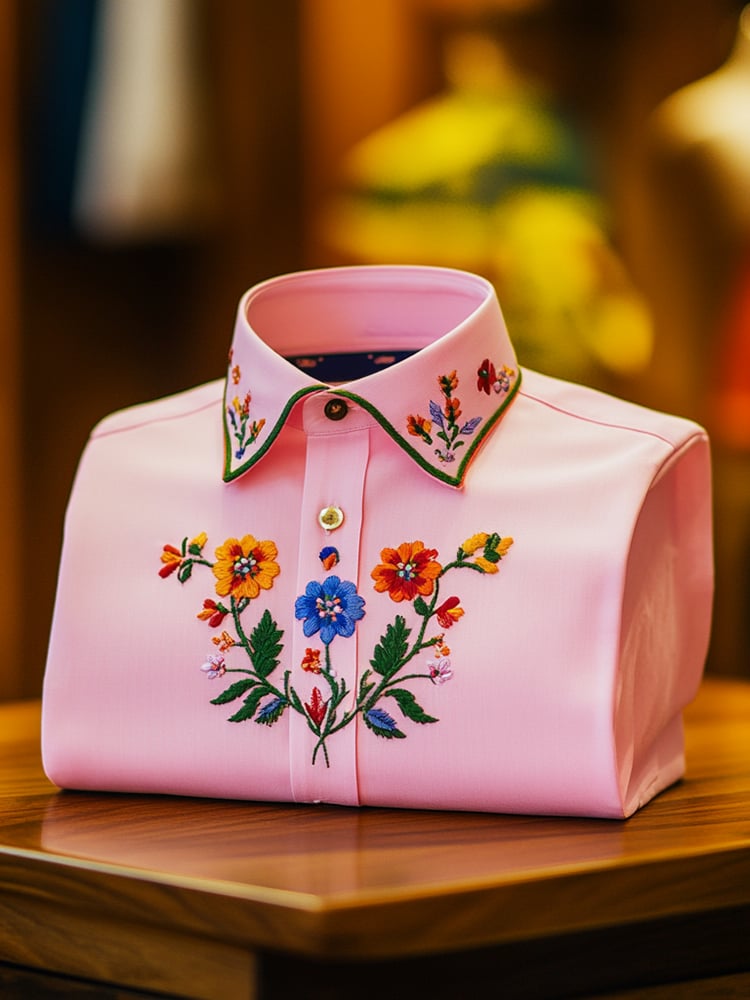 Camisa ejecutivo casual floral solapa de manga corta para hombre