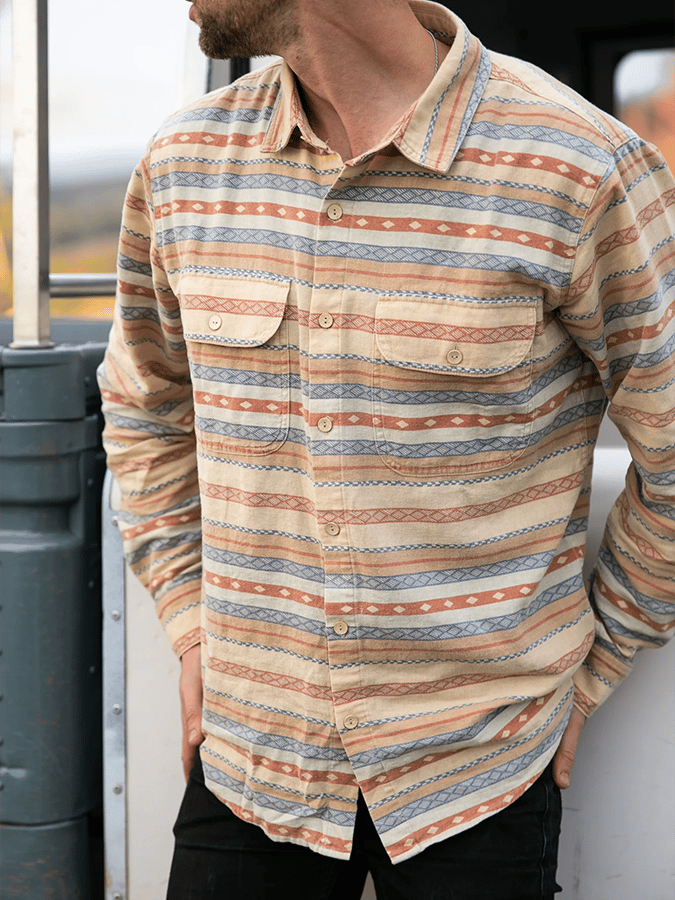 Camisa retro Western Ethnic Aztec en bloques de color para hombre
