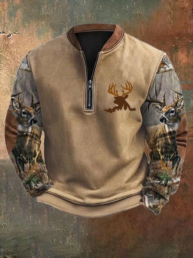 Sudadera vintage Art Forest Elk con cierre para hombre