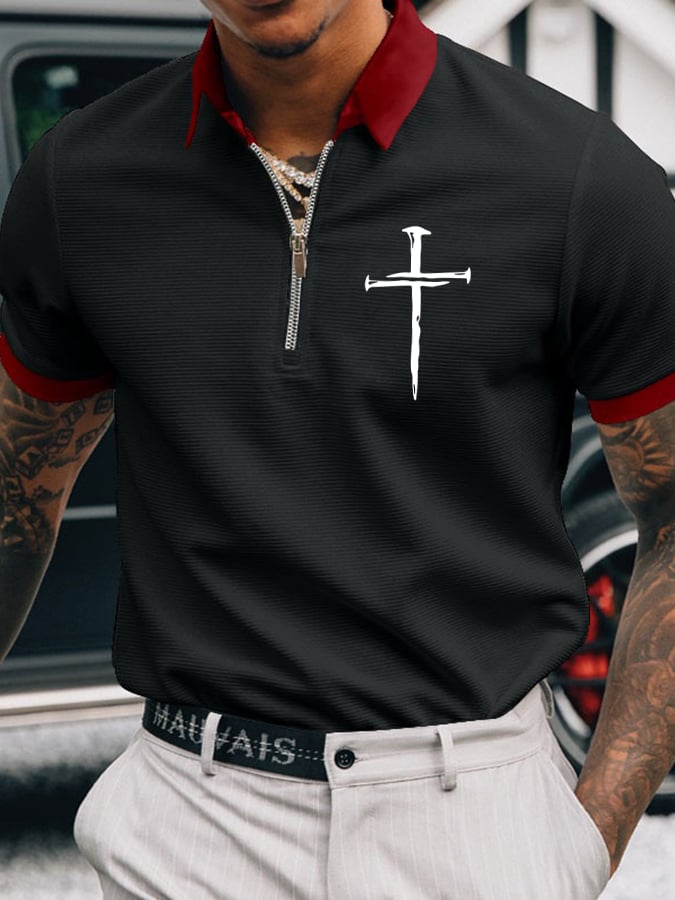 Camisa polo Faith Cross estampado casual para hombre