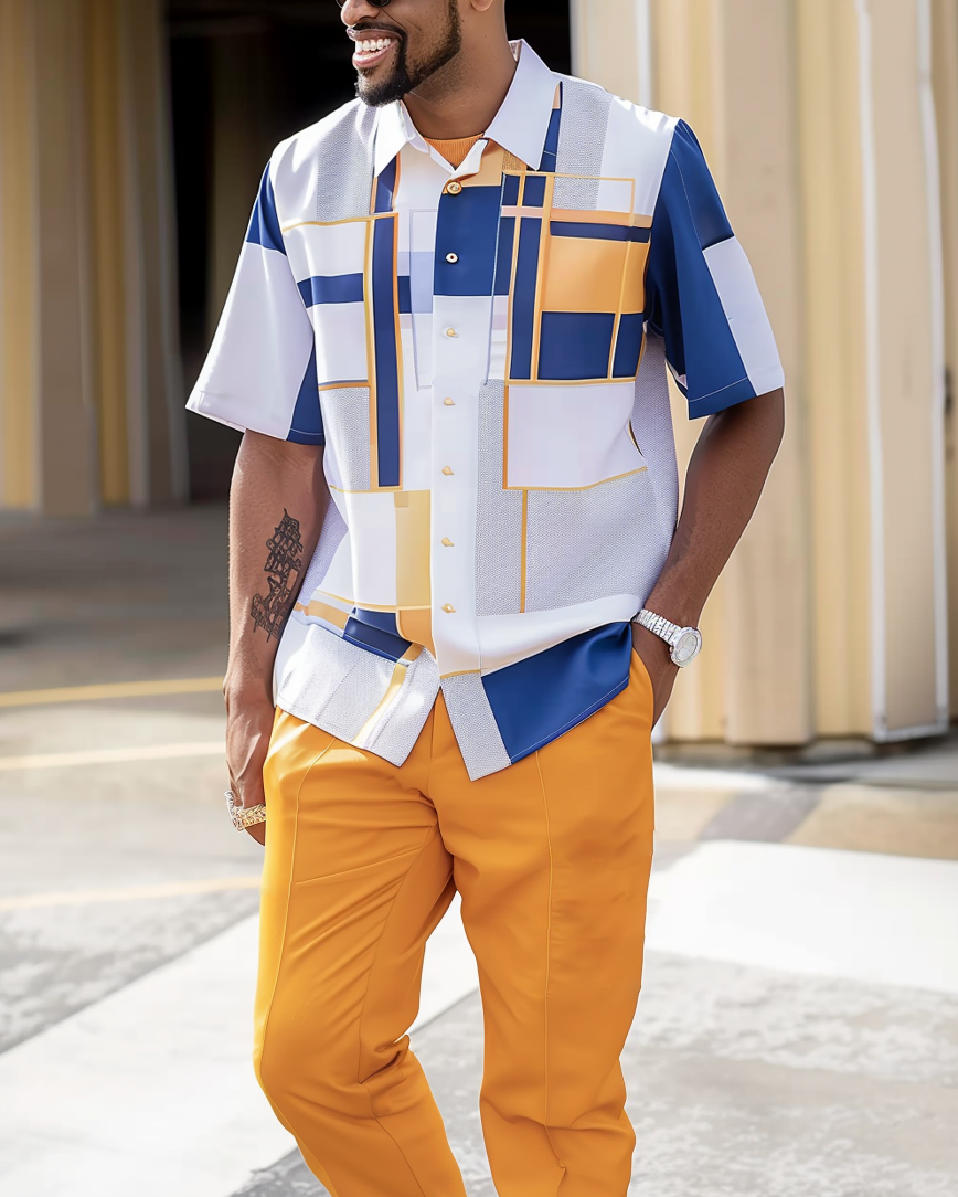Pantalón Textured de manga corta estampado Two-Piece Walking Set 061 para hombre