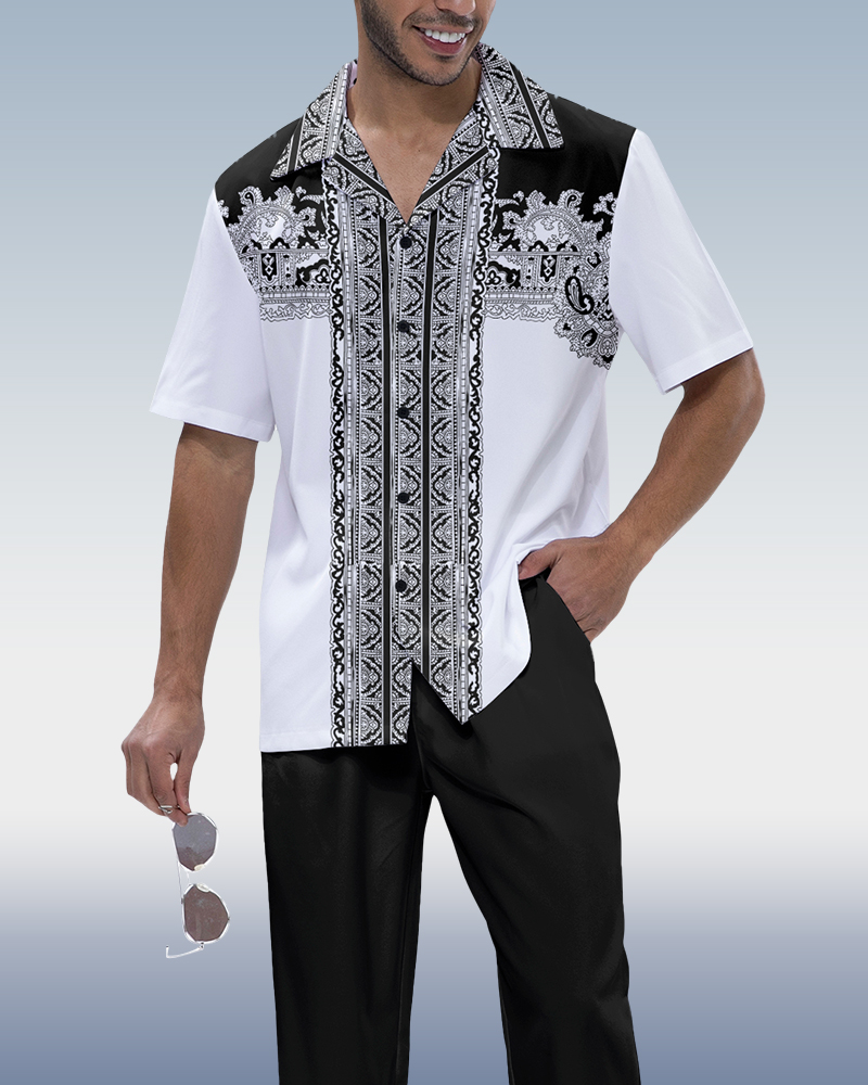 Black Embroidered estampado Design 2-Piece Walking Set
