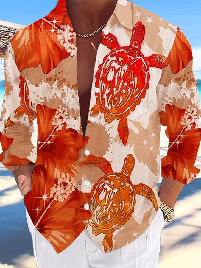 Camisa Hawaii Turtles estampado de moda Vacation And casual (With Pockets) para hombre