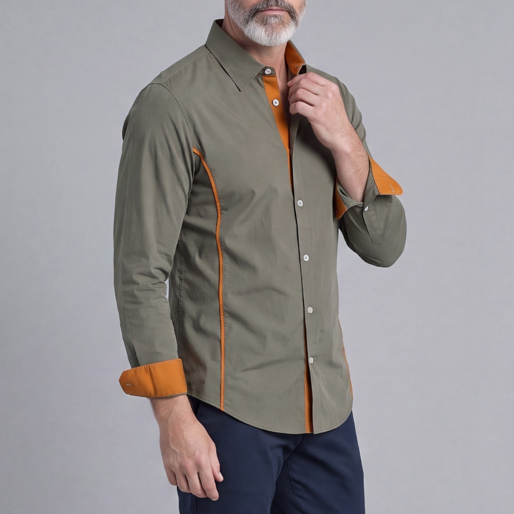 Camisa Color-Blocked V-Neck de manga larga para hombre