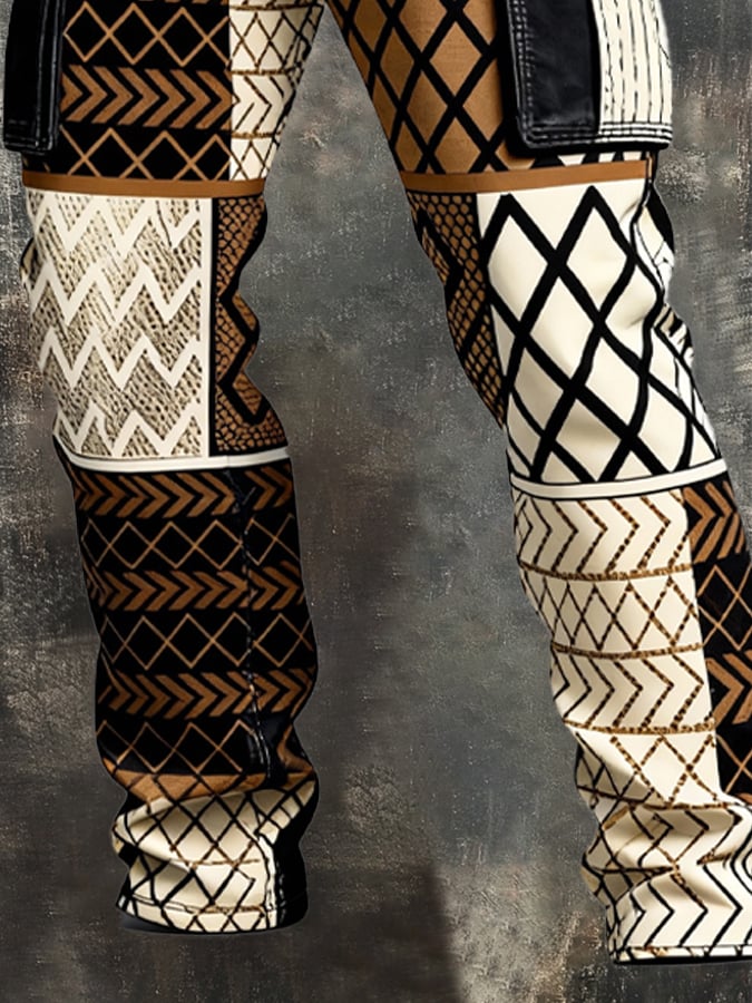 Pantalón retro en bloques de color desgastado bolsillo Cargo para hombre