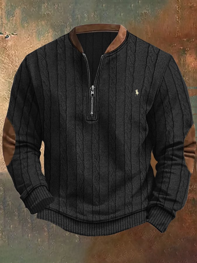 Sudadera retro ejecutivo estampado Zip cuello para hombre