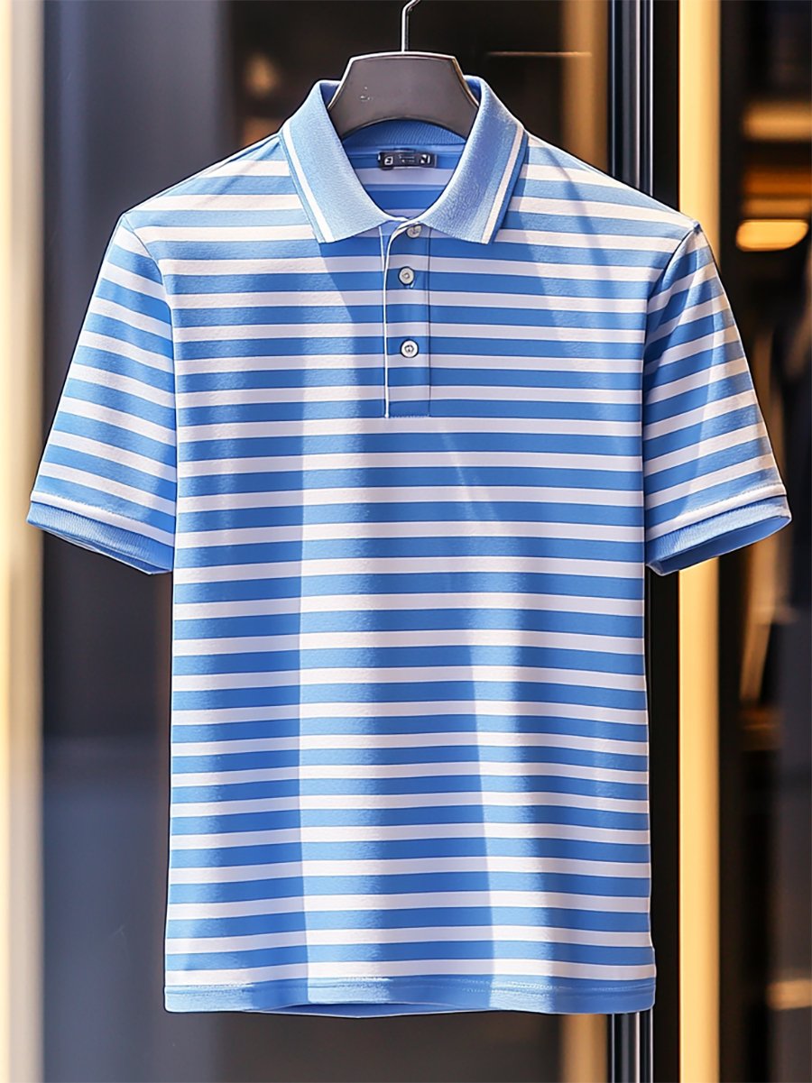 Camisa polo ejecutivo casual a rayas Button de manga corta para hombre