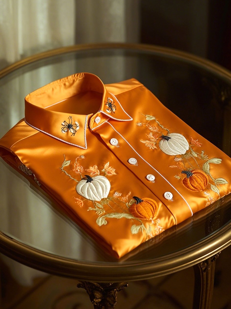 Camisa satén Halloween Luxe de manga larga con botones para hombre