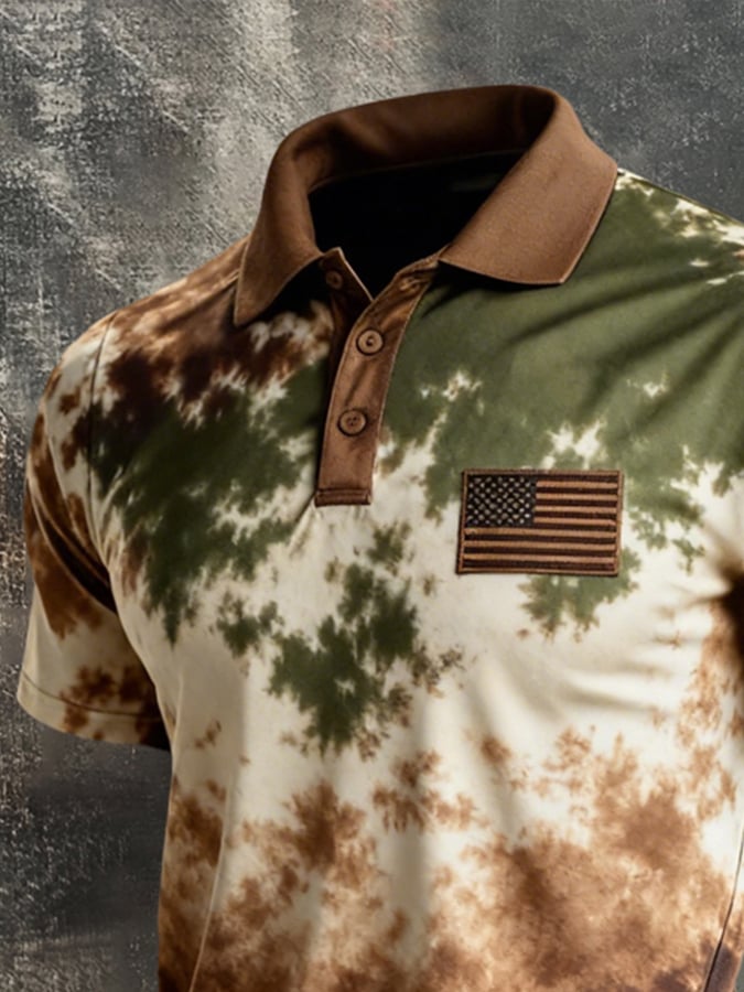 Retro Patriot en bloques de color Polo Collar de manga corta para hombre