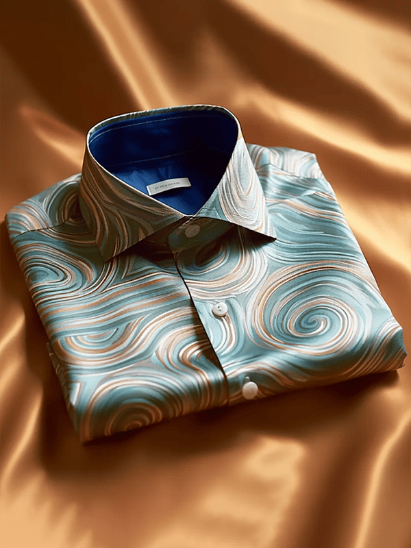 Camisa satén Luxe estampado de manga corta Button para hombre
