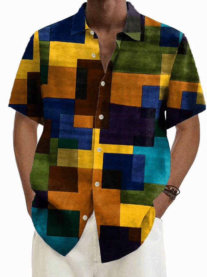 Camisa vintage Textured estampado casual (With Pockets) para hombre