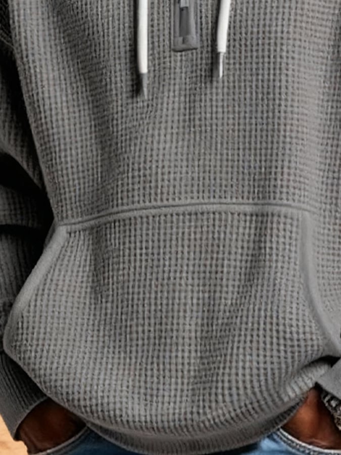 Sudadera vintage para exterior tejido tipo waffle con cierre Hooded para hombre