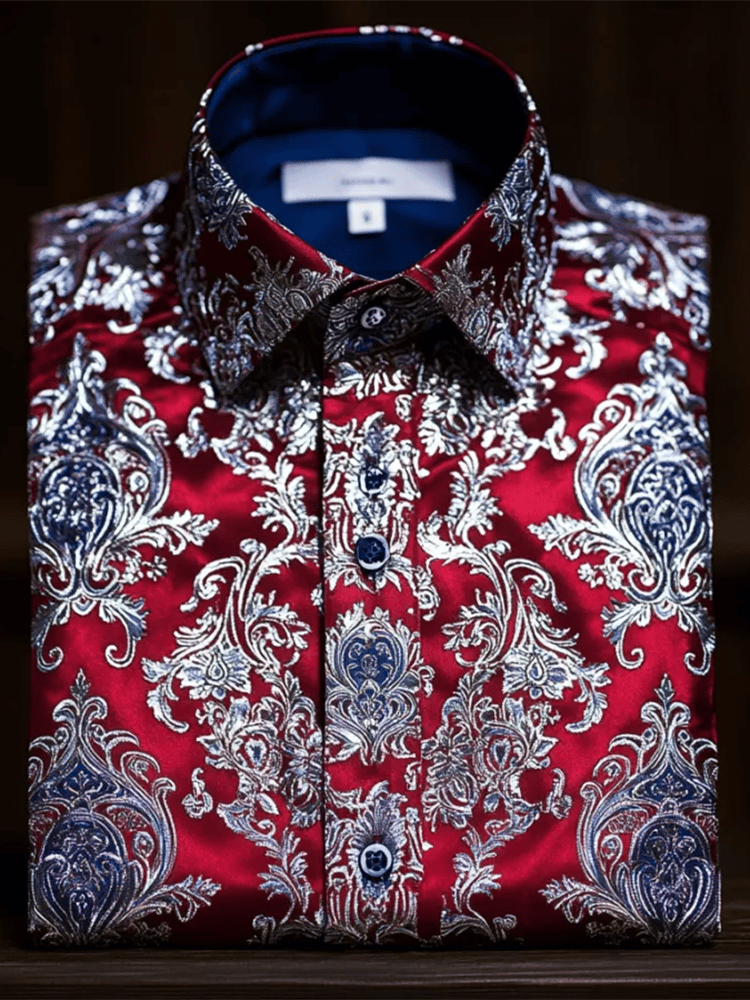 Camisa satén Luxe estampado de manga corta Button para hombre