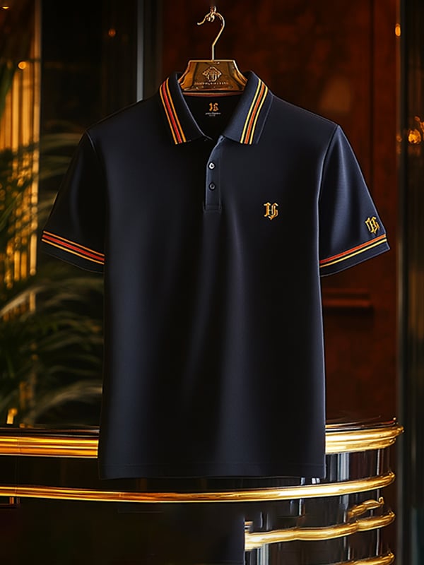 Camisa polo ejecutivo rayas Logo con botones de manga corta para hombre