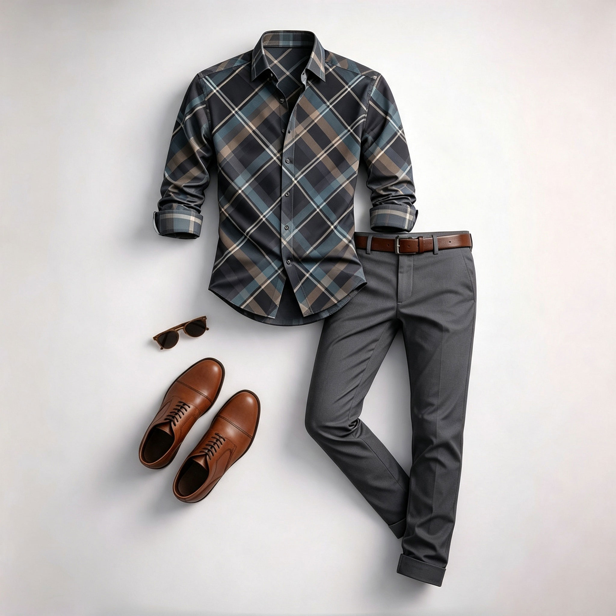 para hombre Diamond-Quilted de manga larga camisa and pantalón Set
