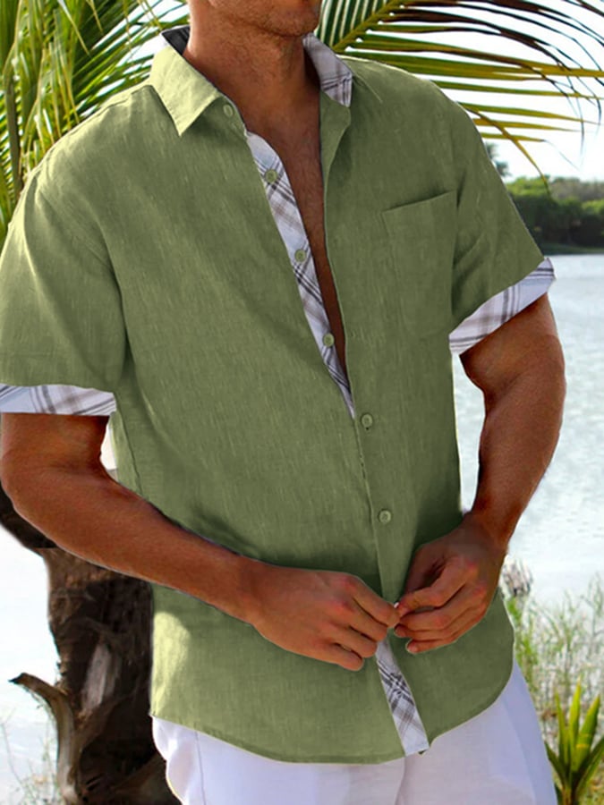 Camisa Patchpara trabajo holgado Lapel para hombre