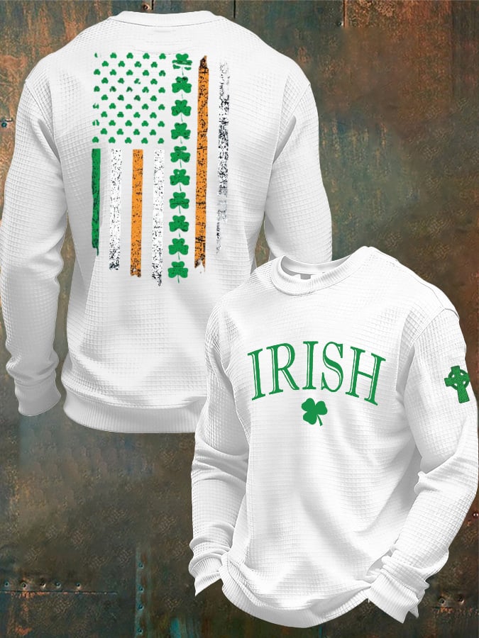 Camiseta casual St. Patrick's Day flag-themed tejido tipo waffle para hombre