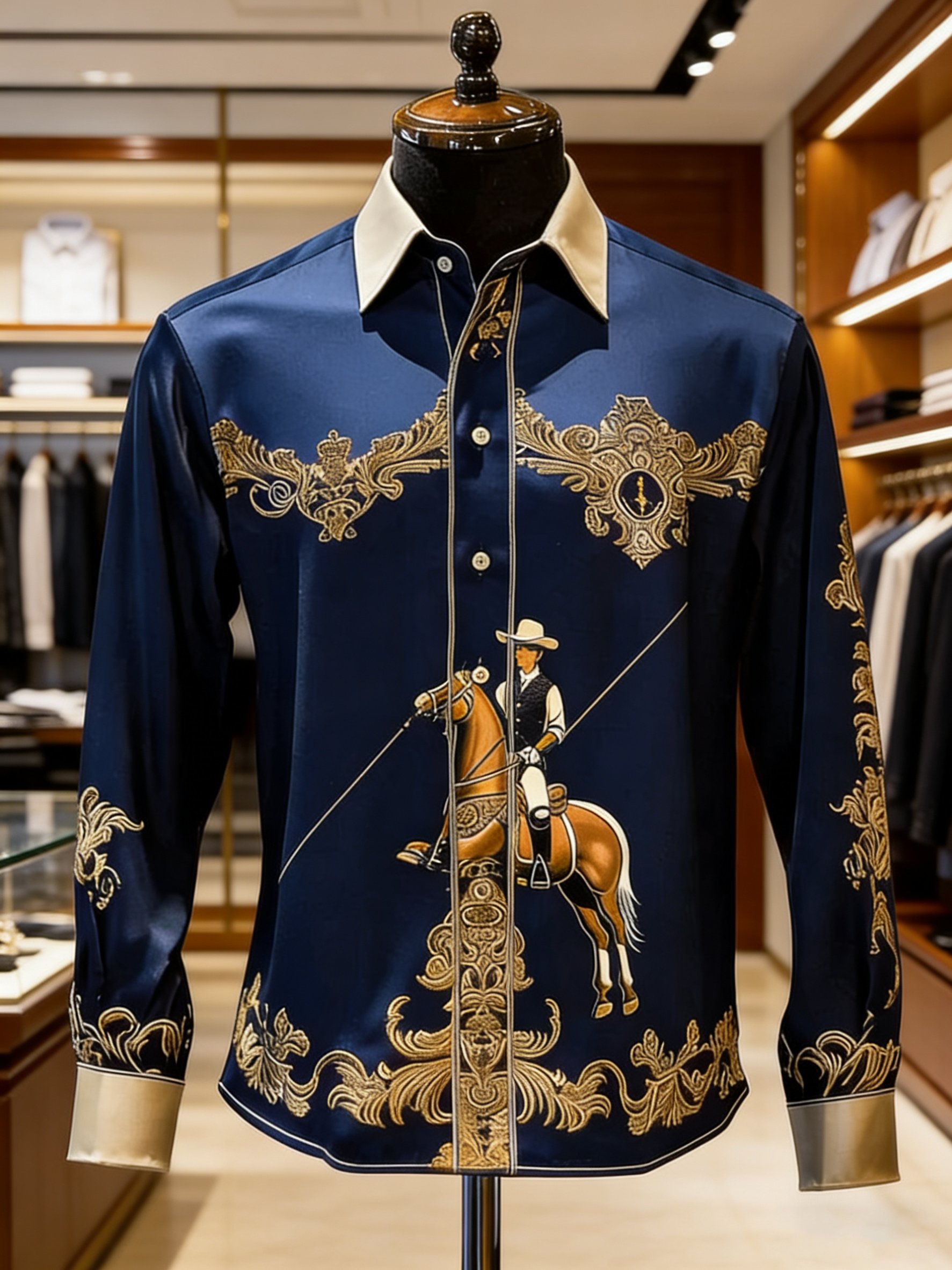 Camisa de lujo ejecutivo estampado de manga larga para hombre