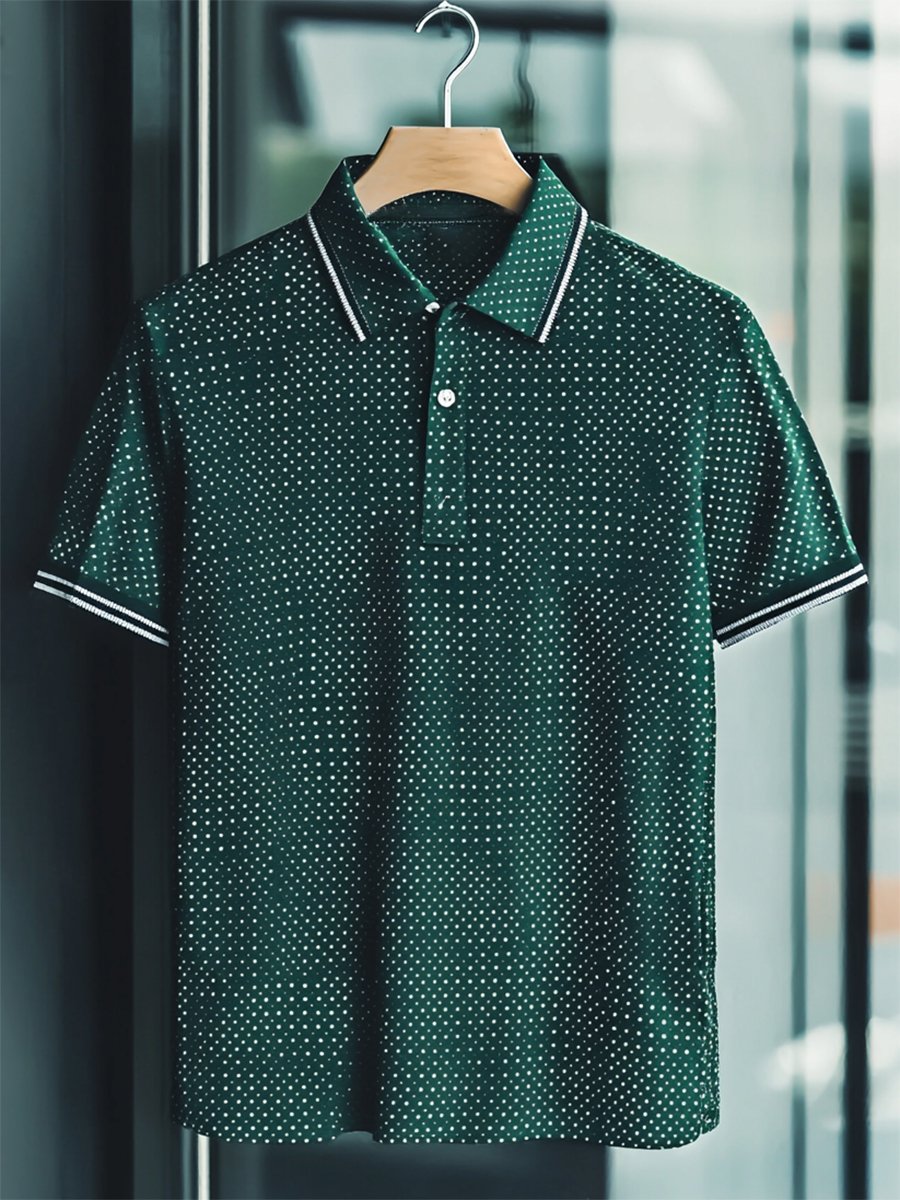 Camisa polo ejecutivo Polka Dot Button-Up de manga corta para hombre