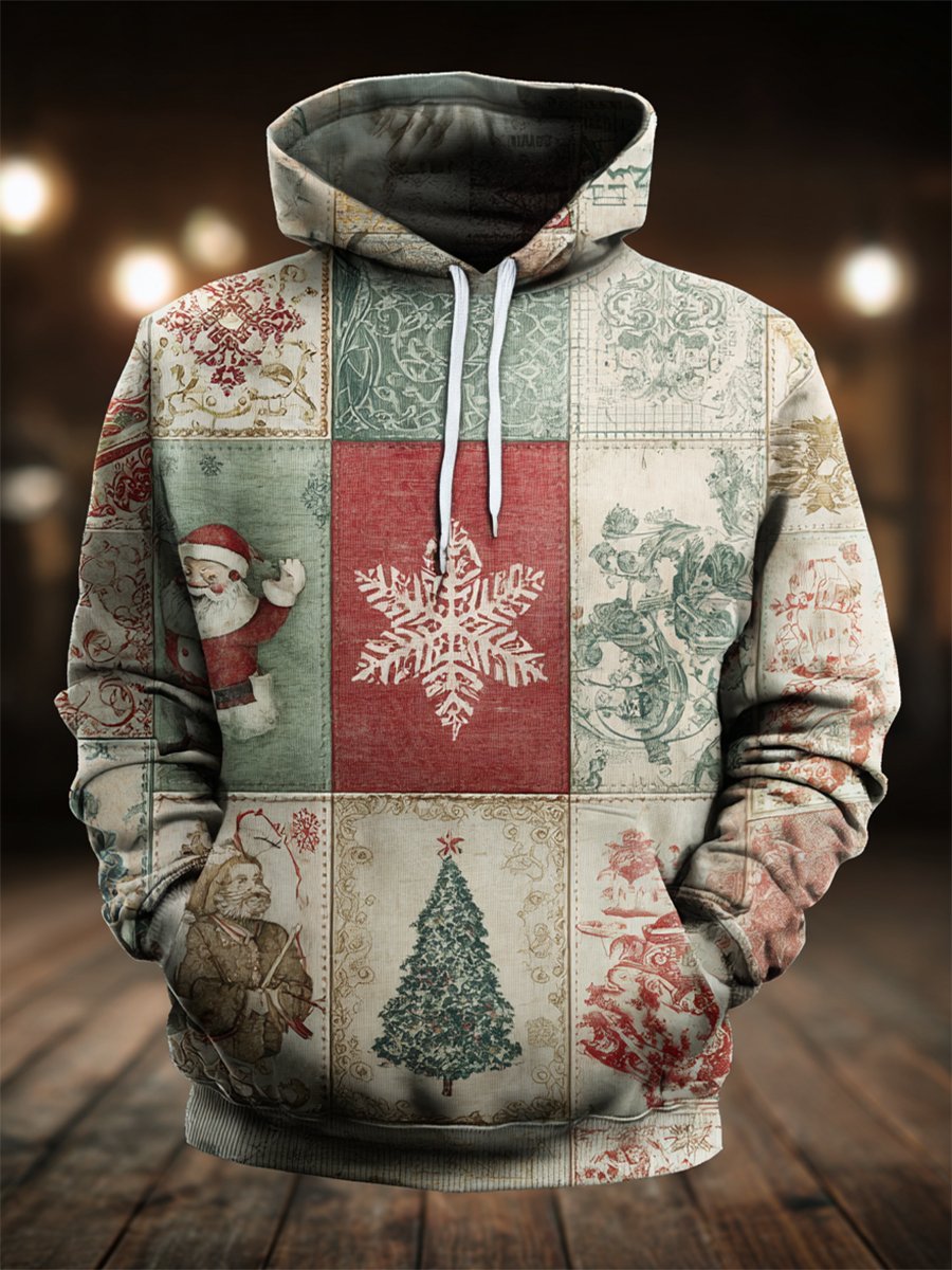 Sudadera vintage Christmas con gorrasucha para hombre