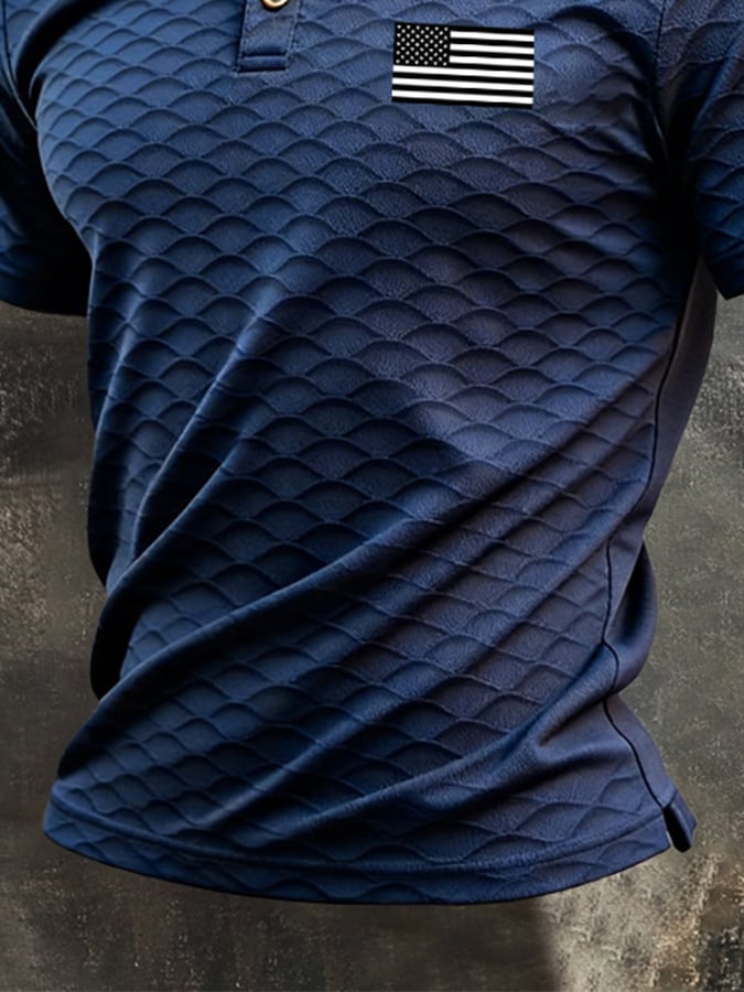 Camisa polo retro Patriotic Color-Block de manga corta para hombre